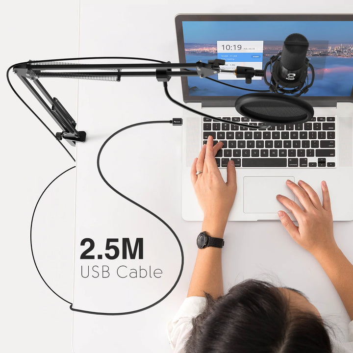 FIFINE T669 Kit Microfone USB com Braço Ajustável, Shock Mount e Pop Filter – Áudio Profissional para Podcast, YouTube e Streaming