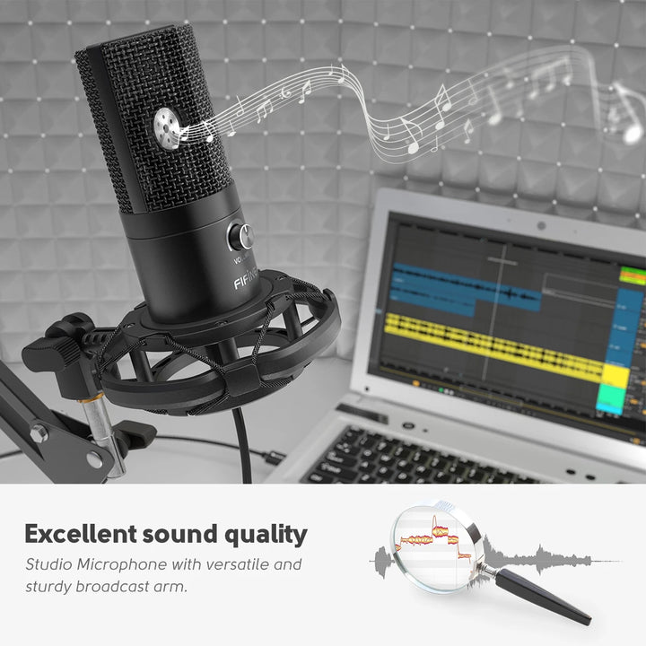 FIFINE T669 Kit Microfone USB com Braço Ajustável, Shock Mount e Pop Filter – Áudio Profissional para Podcast, YouTube e Streaming