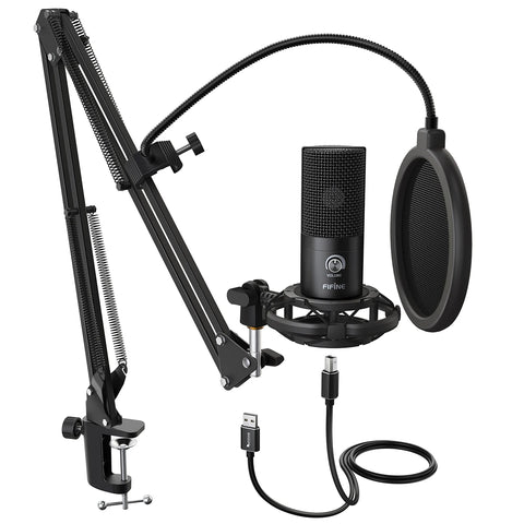 FIFINE T669 Kit Microfone USB com Braço Ajustável, Shock Mount e Pop Filter – Áudio Profissional para Podcast, YouTube e Streaming