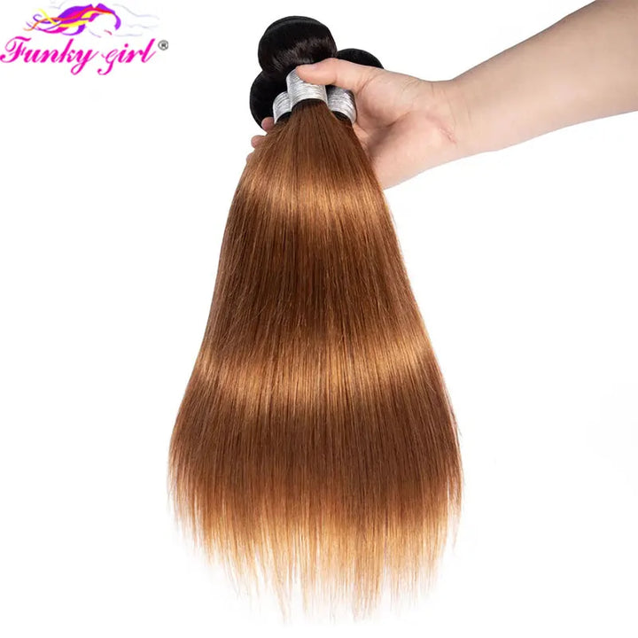 Cabelo Humano Liso Ombre 1B/30 – Extensões 100% Brasileiras Remy 10A – 3 Bundles Cabelo Bone Straight Duplo Weft