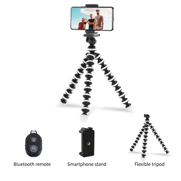 KIT MT01-MT04 Tripé Vlogging com LED, Microfone, Controlo Remoto e Suporte para Telemóvel e Câmaras