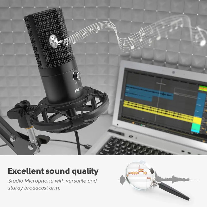 FIFINE T669 Kit Microfone USB com Braço Ajustável, Shock Mount e Pop Filter – Áudio Profissional para Podcast, YouTube e Streaming