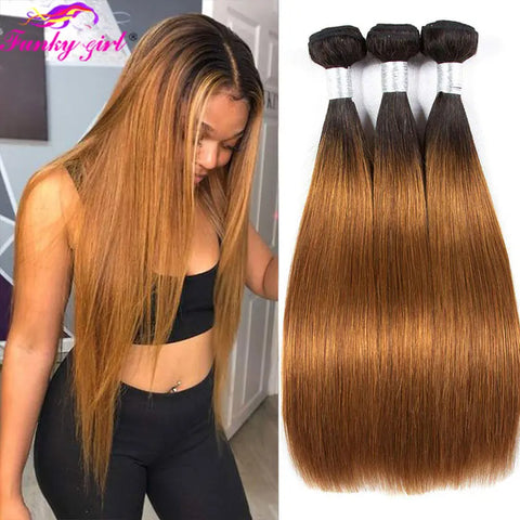 Cabelo Humano Liso Ombre 1B/30 – Extensões 100% Brasileiras Remy 10A – 3 Bundles Cabelo Bone Straight Duplo Weft