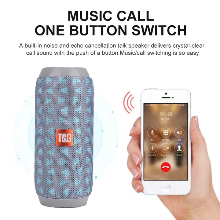 Coluna Bluetooth T&G Portátil | À Prova de Água com Subwoofer Potente, Rádio FM e 10h de Autonomia