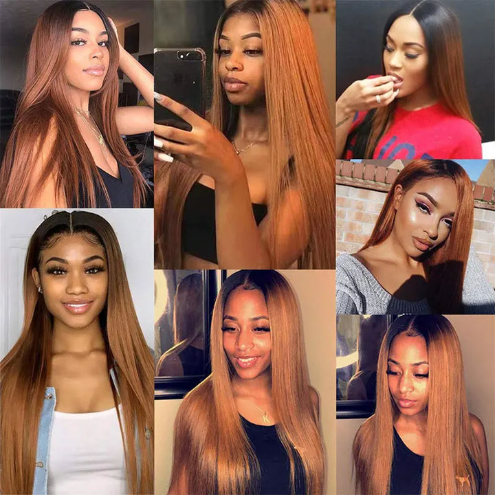 Cabelo Humano Liso Ombre 1B/30 – Extensões 100% Brasileiras Remy 10A – 3 Bundles Cabelo Bone Straight Duplo Weft