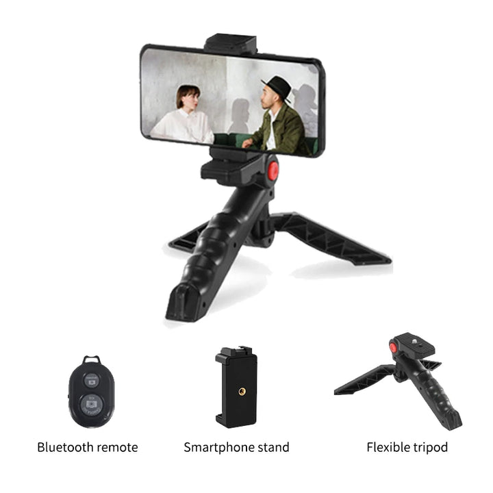 KIT MT01-MT04 Tripé Vlogging com LED, Microfone, Controlo Remoto e Suporte para Telemóvel e Câmaras