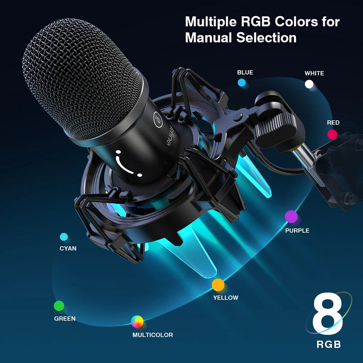 Microfone Dinâmico USB FIFINE K651 com Braço Articulado, Iluminação RGB e Montagem Antichoque – Ideal para Streaming, Podcasts e Gaming no PC, PS4, PS5