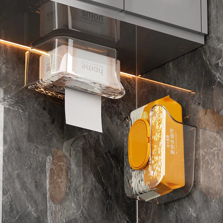 Suporte de Papel Higiénico Sem Furos – Caixa de Armazenamento Impermeável para Casa de Banho e Cozinha