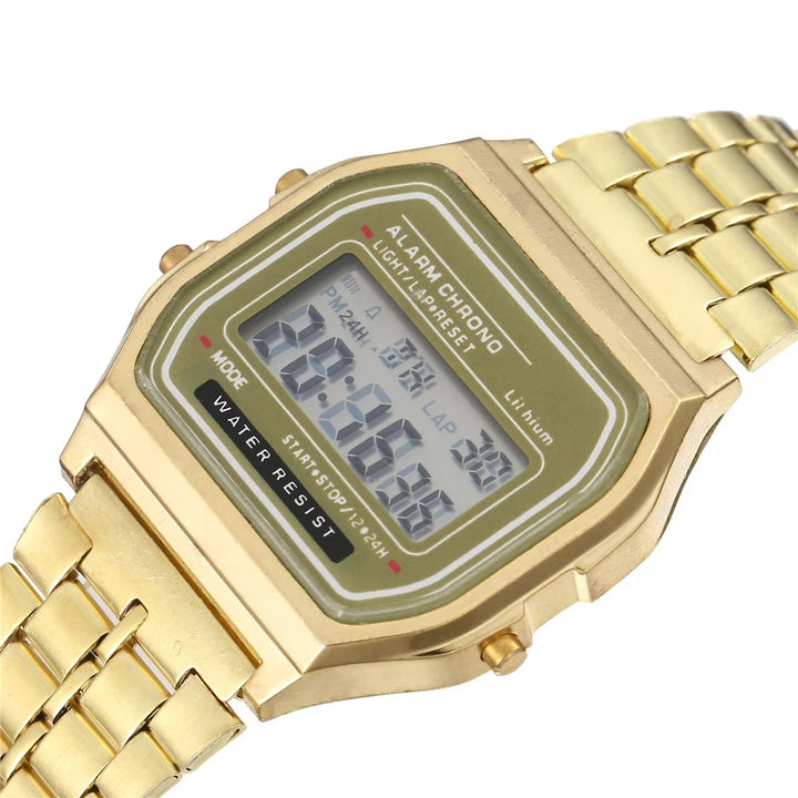 Relógio Digital Esportivo Unissex LED – Pulseira de Metal, Estilo Casual, Design Quadrado