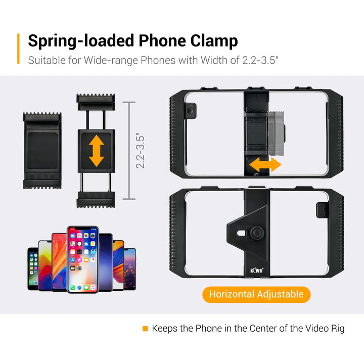 Suporte Estabilizador de Vídeo para Telemóvel – Smartphone Video Rig KIWIFOTOS com Controlo Remoto e Montagem Tripé