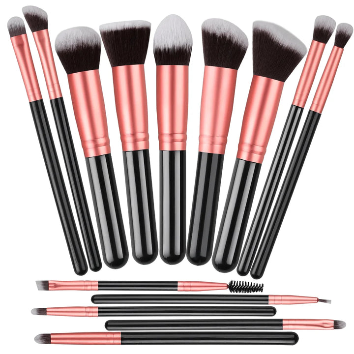 Conjunto Profissional de Pincéis de Maquiagem 14/16 Peças – Cerdas Macias para Olhos, Base, Blush e Corretivo