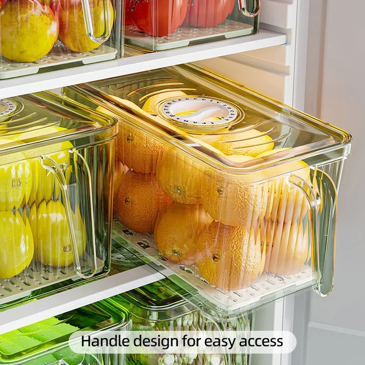 Caixa Organizadora de Frutas e Legumes para Frigorífico – Com Pega, Multifuncional e Empilhável