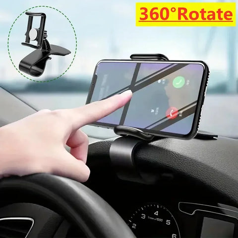 Suporte de Telemóvel Universal para Carro com Rotação 360° – Fixação em Painel com Clipe | Compatível com iPhone, Samsung, Xiaomi