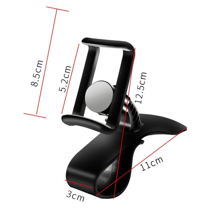 Suporte de Telemóvel Universal para Carro com Rotação 360° – Fixação em Painel com Clipe | Compatível com iPhone, Samsung, Xiaomi