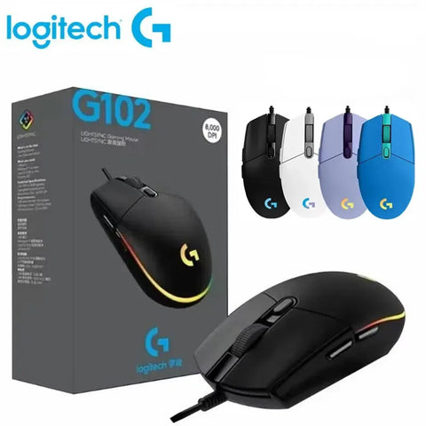 Logitech G102 Mouse USB Com Fio para Jogos – 8000 DPI com Efeito Óptico Rainbow
