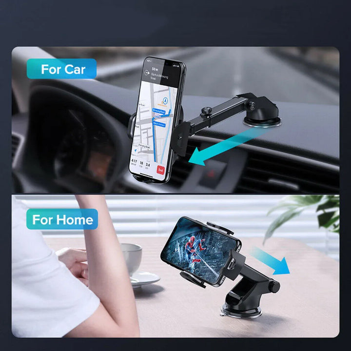 Suporte Universal para Telemóvel no Carro 360° Rotativo – Ventosa e Braço Retráctil para Todos os Smartphones