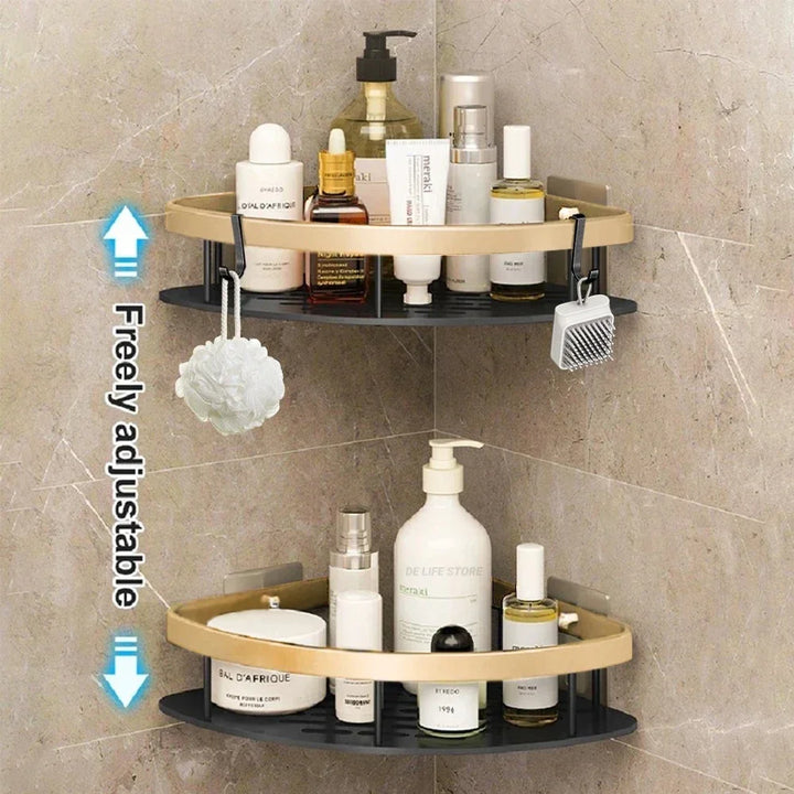 Prateleira de Casa de Banho de Canto Sem Furos – Suporte de Parede Flutuante para Armazenamento | Estante de Duche Montada na Parede