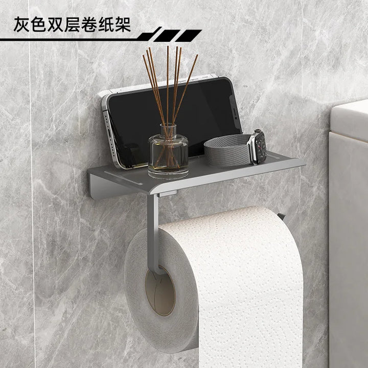 Suporte de Papel Higiénico Adesivo Sem Furos – Porta Rolo e Prateleira Multifuncional para Casa de Banho ou Cozinha