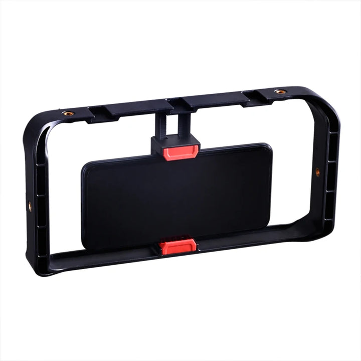 M-REMOTE Rig para smartphone com 3 suportes de sapata, estabilizador de vídeo handheld e suporte para tripé. Ideal para filmagens profissionais e gravações estáveis.