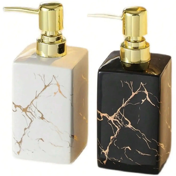 Dispensador de Sabonete Líquido em Cerâmica com Textura de Mármore – 350ml Recarregável