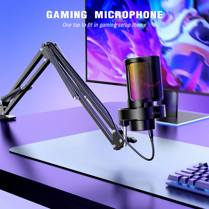 FIFINE A8T Microfone USB com Braço Articulado e Saída para Fone – Gravação Profissional em PC e Mac com Monitoramento em Tempo Real