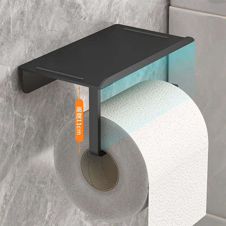 Suporte de Papel Higiénico Adesivo Sem Furos – Porta Rolo e Prateleira Multifuncional para Casa de Banho ou Cozinha