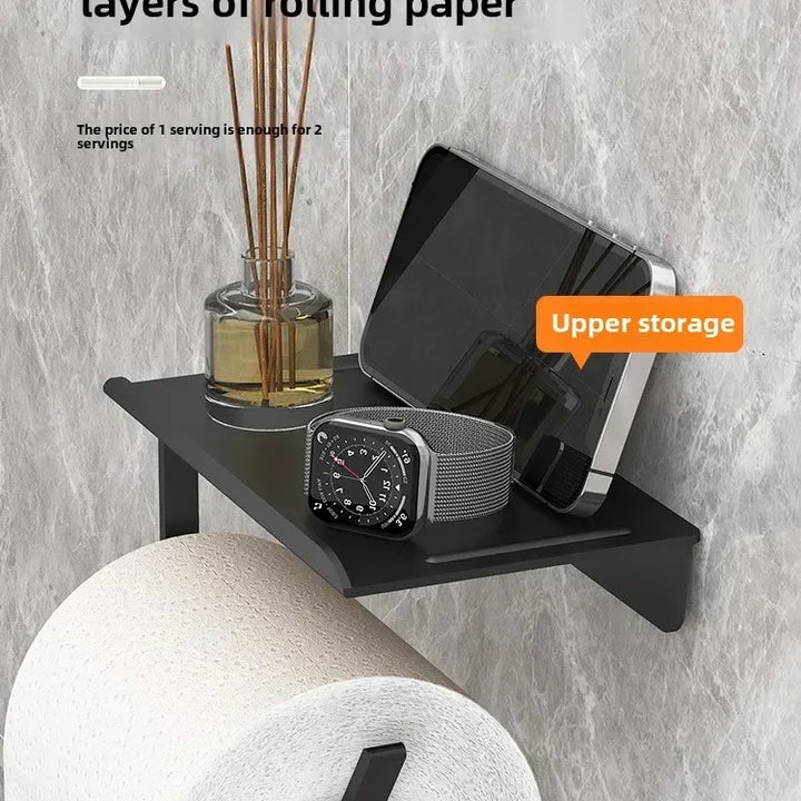 Suporte de Papel Higiénico Adesivo Sem Furos – Porta Rolo e Prateleira Multifuncional para Casa de Banho ou Cozinha