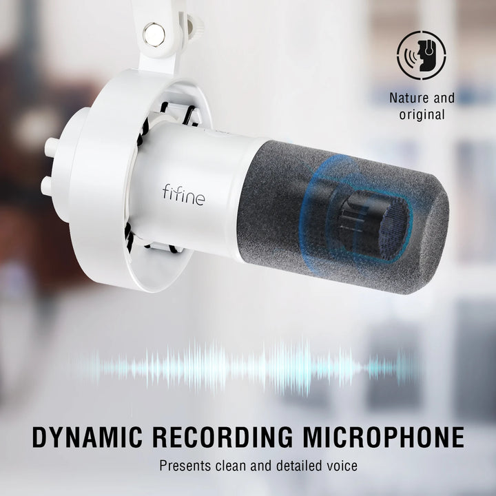 Microfone Dinâmico FIFINE K688W USB/XLR com Controle de Ganho, Touch Mute e Entrada para Fone de Ouvido – Ideal para Streaming e Gravação