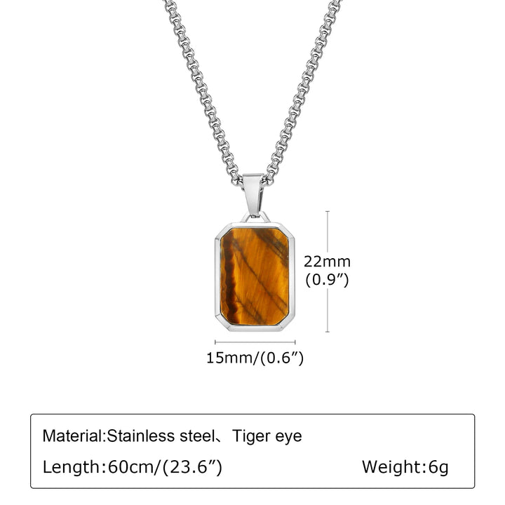 Trendy Pendant Necklaces for Men Boys,Square Natural Stone Stainless Steel Necklaces,New Hip Hop Cool Jewelry Gifts