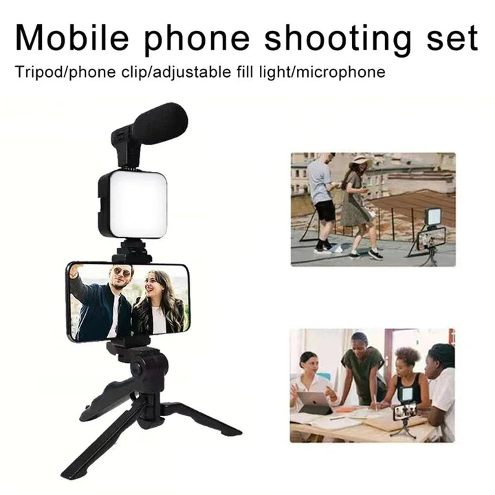 Kit Vlogging para Smartphone COOL DIER com Tripé, Suporte de Telemóvel, Microfone e Luz LED – Ideal para TikTok, YouTube e Lives