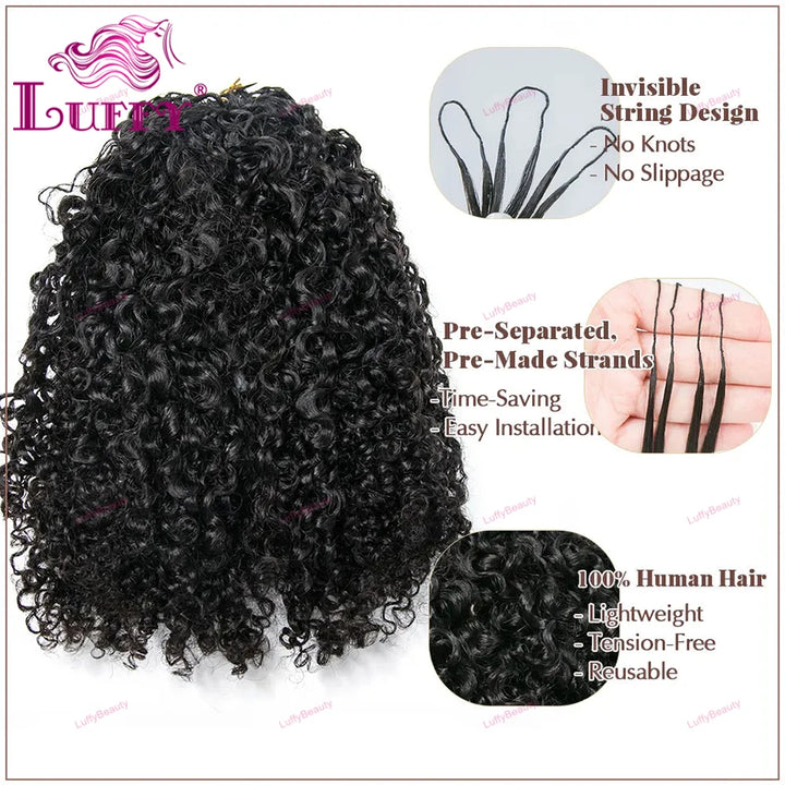 Extensões de Cabelo Humano Kinky Curly Crochet 120g – Pré-Separadas, Sem Nó, 100 Fios por Pacote