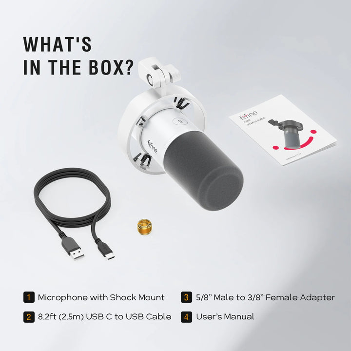 Microfone Dinâmico FIFINE K688W USB/XLR com Controle de Ganho, Touch Mute e Entrada para Fone de Ouvido – Ideal para Streaming e Gravação