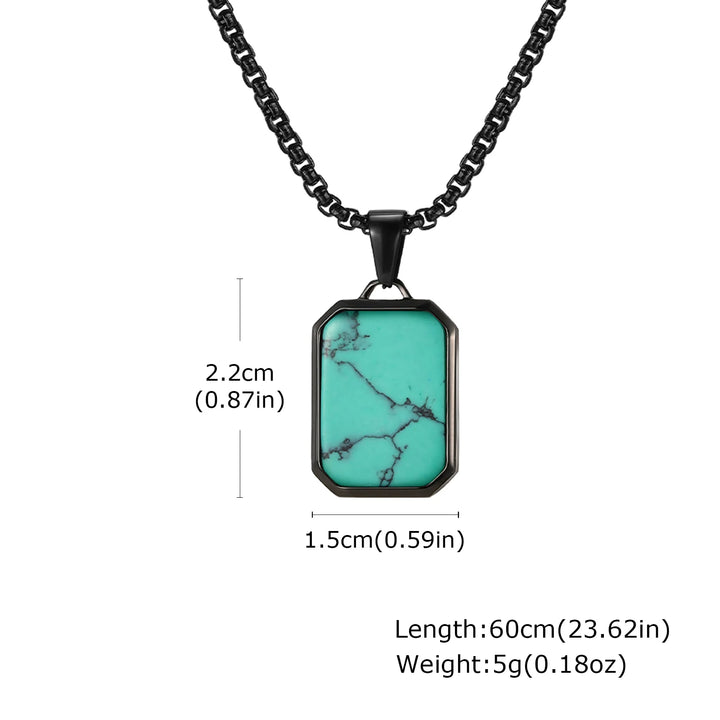 Trendy Pendant Necklaces for Men Boys,Square Natural Stone Stainless Steel Necklaces,New Hip Hop Cool Jewelry Gifts