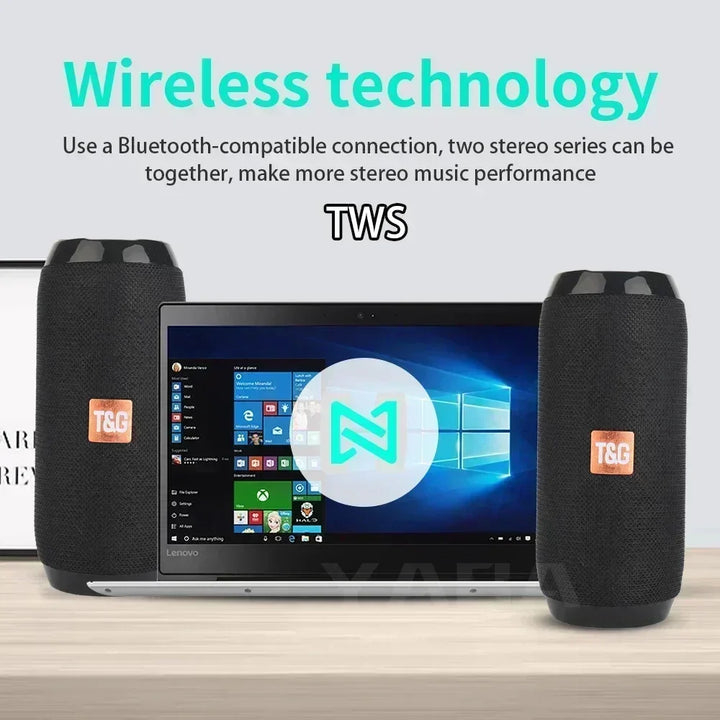 Coluna Bluetooth T&G Portátil | À Prova de Água com Subwoofer Potente, Rádio FM e 10h de Autonomia