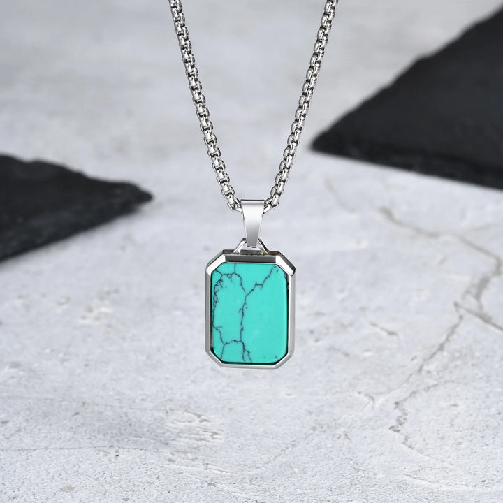 Trendy Pendant Necklaces for Men Boys,Square Natural Stone Stainless Steel Necklaces,New Hip Hop Cool Jewelry Gifts