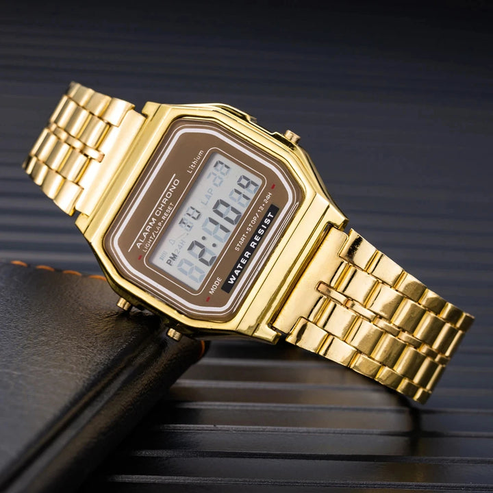 Relógio Digital Esportivo Unissex LED – Pulseira de Metal, Estilo Casual, Design Quadrado