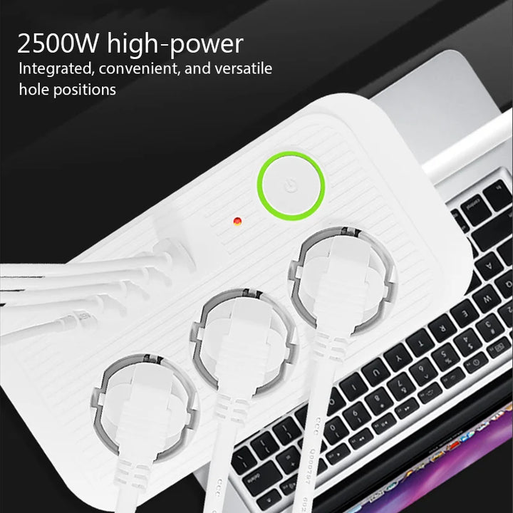 Extensão Elétrica com 3 Tomadas AC + USB Tipo-C | 2 Metros, Multitomada com Filtro de Rede – Ficha EU
