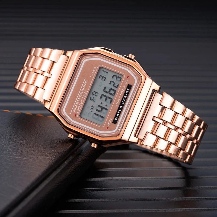 Relógio Digital Esportivo Unissex LED – Pulseira de Metal, Estilo Casual, Design Quadrado