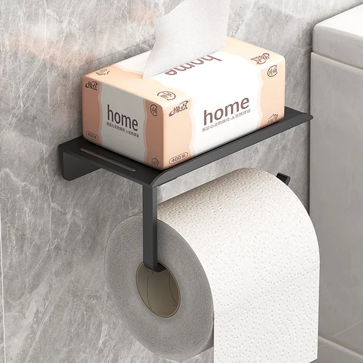 Suporte de Papel Higiénico Adesivo Sem Furos – Porta Rolo e Prateleira Multifuncional para Casa de Banho ou Cozinha