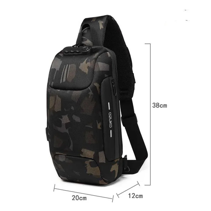 Mala de Ombro Masculina Anti-Roubo | Impermeável com Porta USB