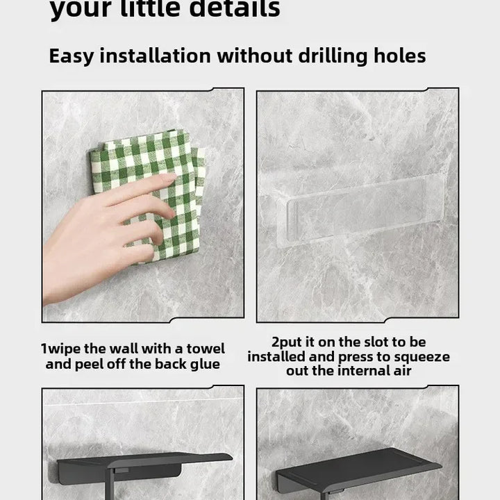 Suporte de Papel Higiénico Adesivo Sem Furos – Porta Rolo e Prateleira Multifuncional para Casa de Banho ou Cozinha