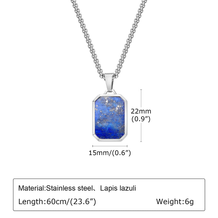 Trendy Pendant Necklaces for Men Boys,Square Natural Stone Stainless Steel Necklaces,New Hip Hop Cool Jewelry Gifts