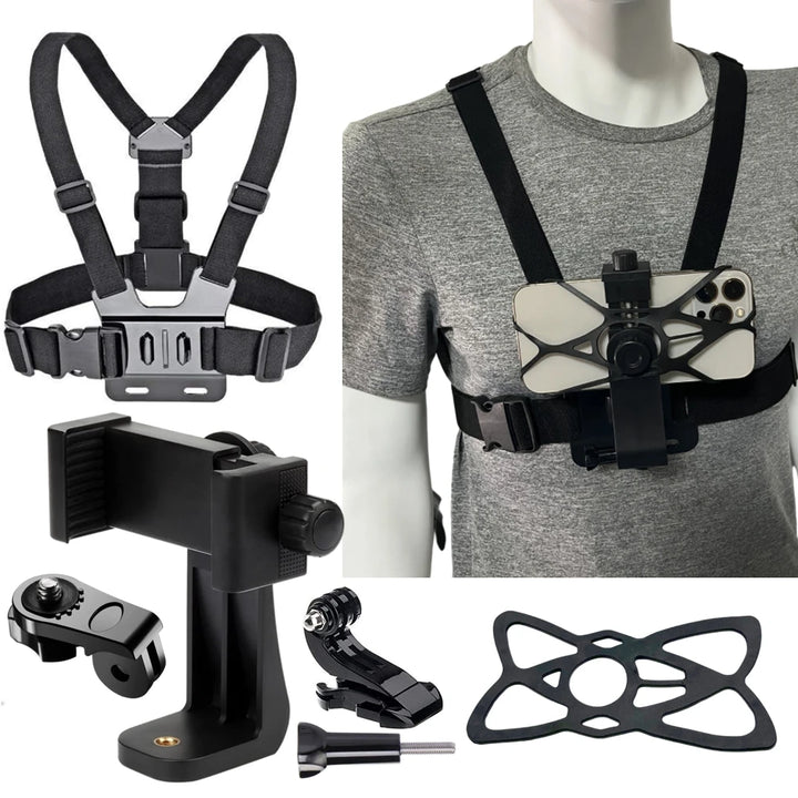 Suporte de Peito para Telemóvel – Fixação Segura para iPhone, Xiaomi, Samsung e GoPro