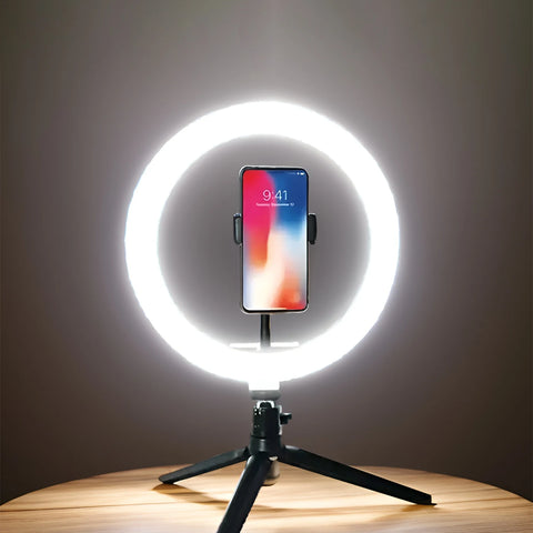 Anel de Luz 26 cm com Tripé Ajustável – Iluminação Profissional para Selfies e Vídeos
