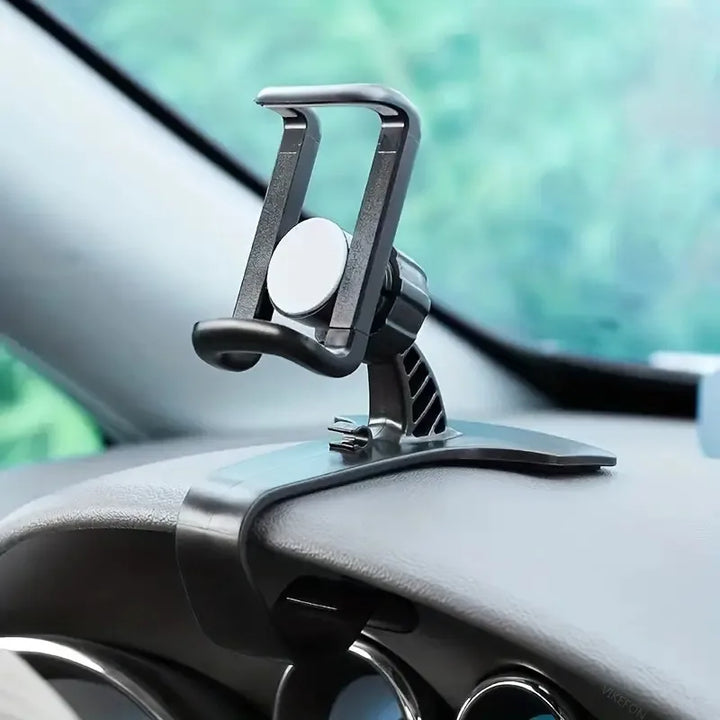 Suporte de Telemóvel Universal para Carro com Rotação 360° – Fixação em Painel com Clipe | Compatível com iPhone, Samsung, Xiaomi