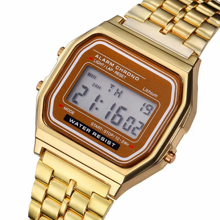 Relógio Digital Esportivo Unissex LED – Pulseira de Metal, Estilo Casual, Design Quadrado