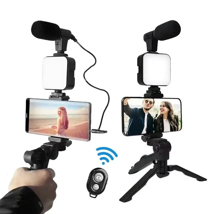 Kit Vlogging para Smartphone COOL DIER com Tripé, Suporte de Telemóvel, Microfone e Luz LED – Ideal para TikTok, YouTube e Lives