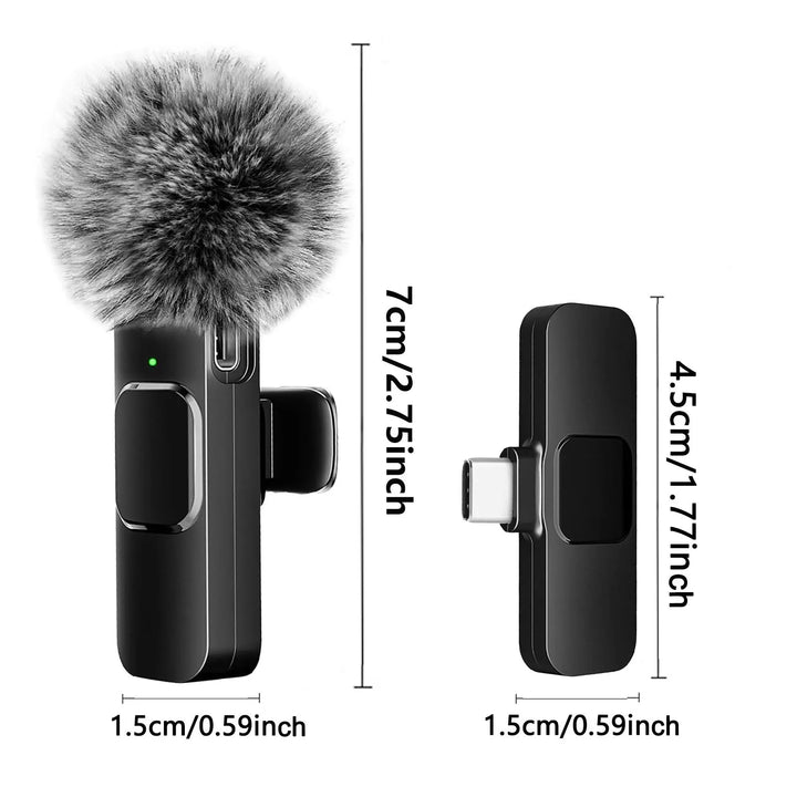 Microfone de Lapela Wireless para Gravação de Áudio e Vídeo – Compatível com iPhone, Android, PC e Portáteis