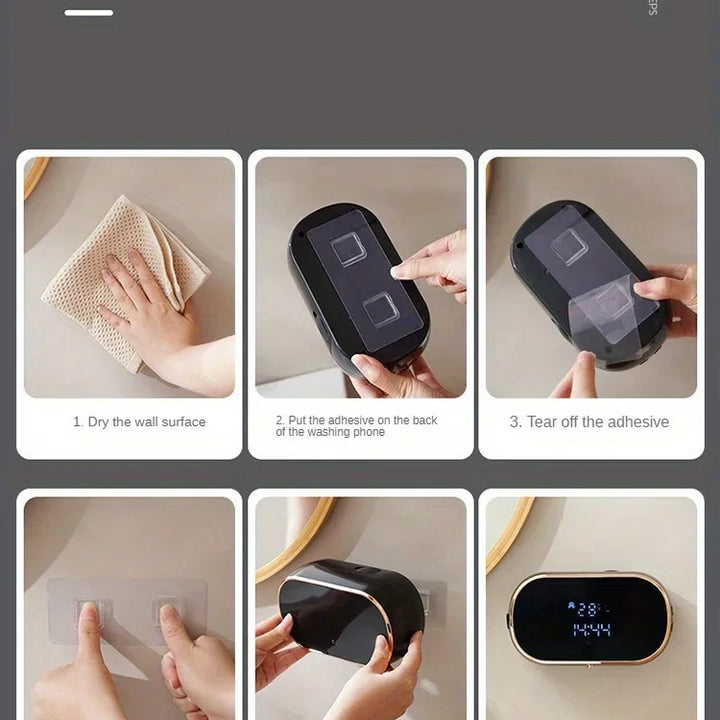 Dispensador de Sabão Inteligente com Sensor Infravermelho – Montagem na Parede, Espuma Automática para Cozinha e Casa de Banho