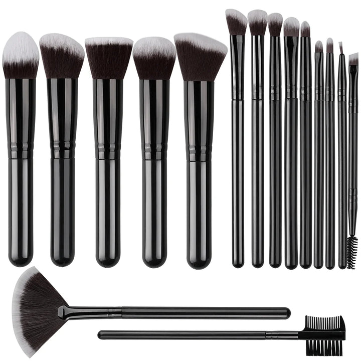 Conjunto Profissional de Pincéis de Maquiagem 14/16 Peças – Cerdas Macias para Olhos, Base, Blush e Corretivo